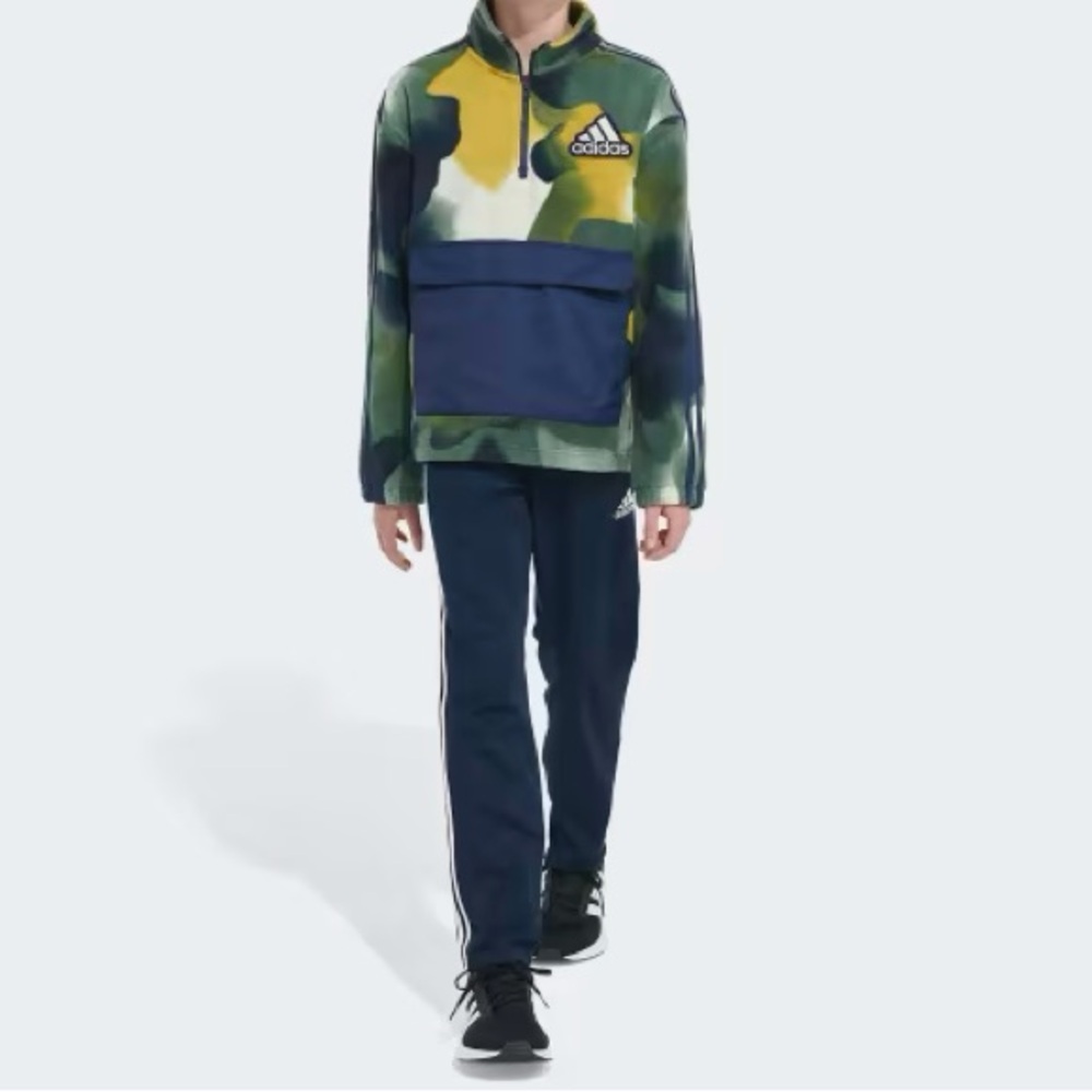 Adidas Jacket Kids Size 18/20 Multicolor Camouflage 1/4 Zip Sweatshirt Fleece